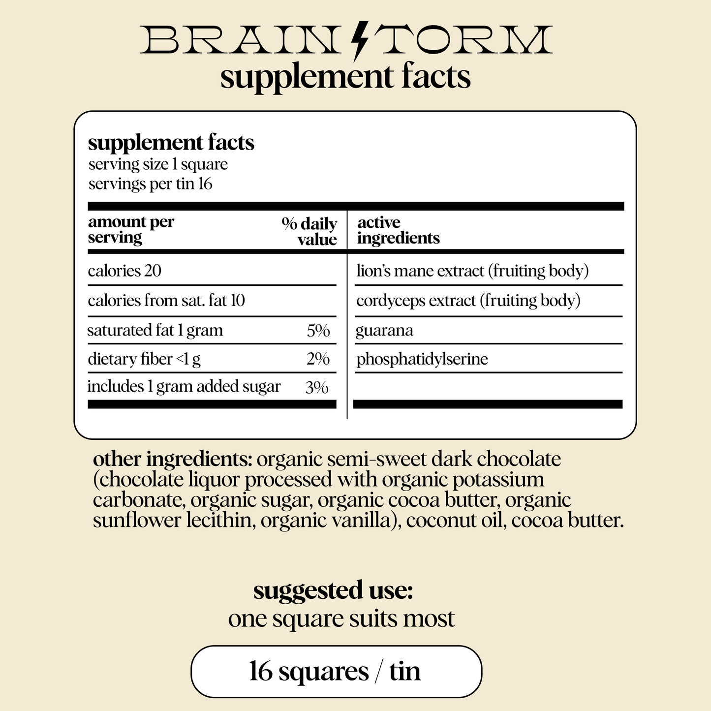 Brainstorm — mushroom chocolate supplement for focus